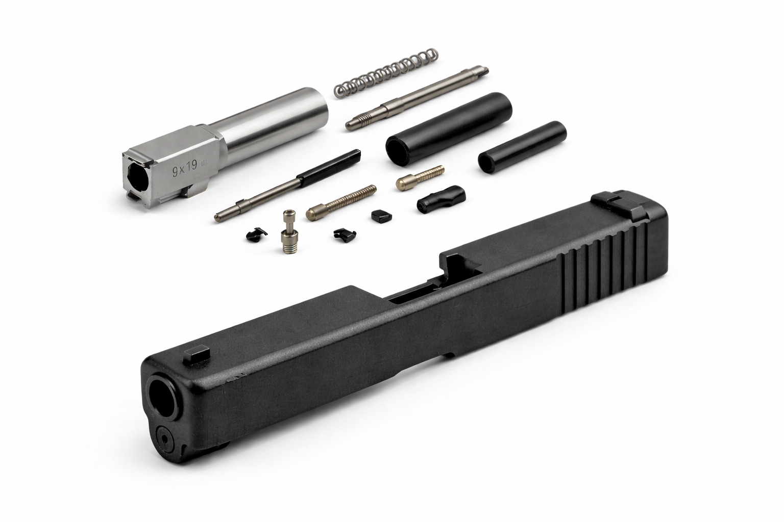 Diamond‑serrated RMR slide kit for Glock 19 Gen 3 with optic‑ready cut and enhanced machining