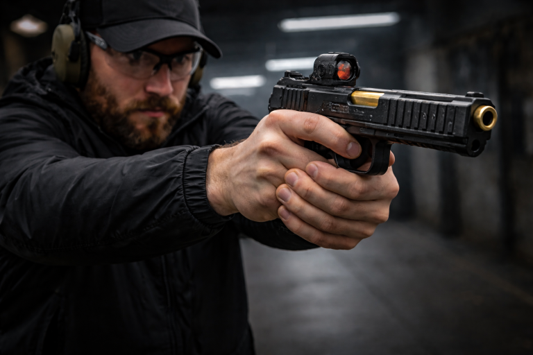 Focused aim at the shooting range