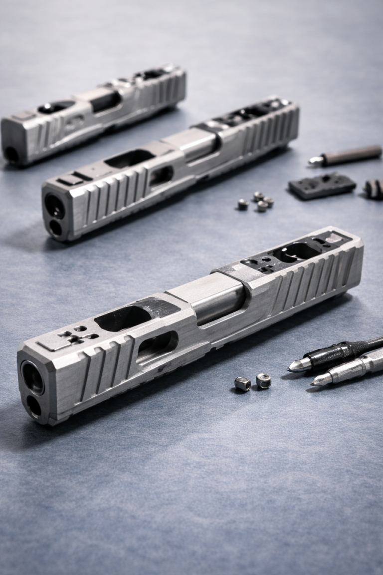 Custom Glock slides on reflective surface