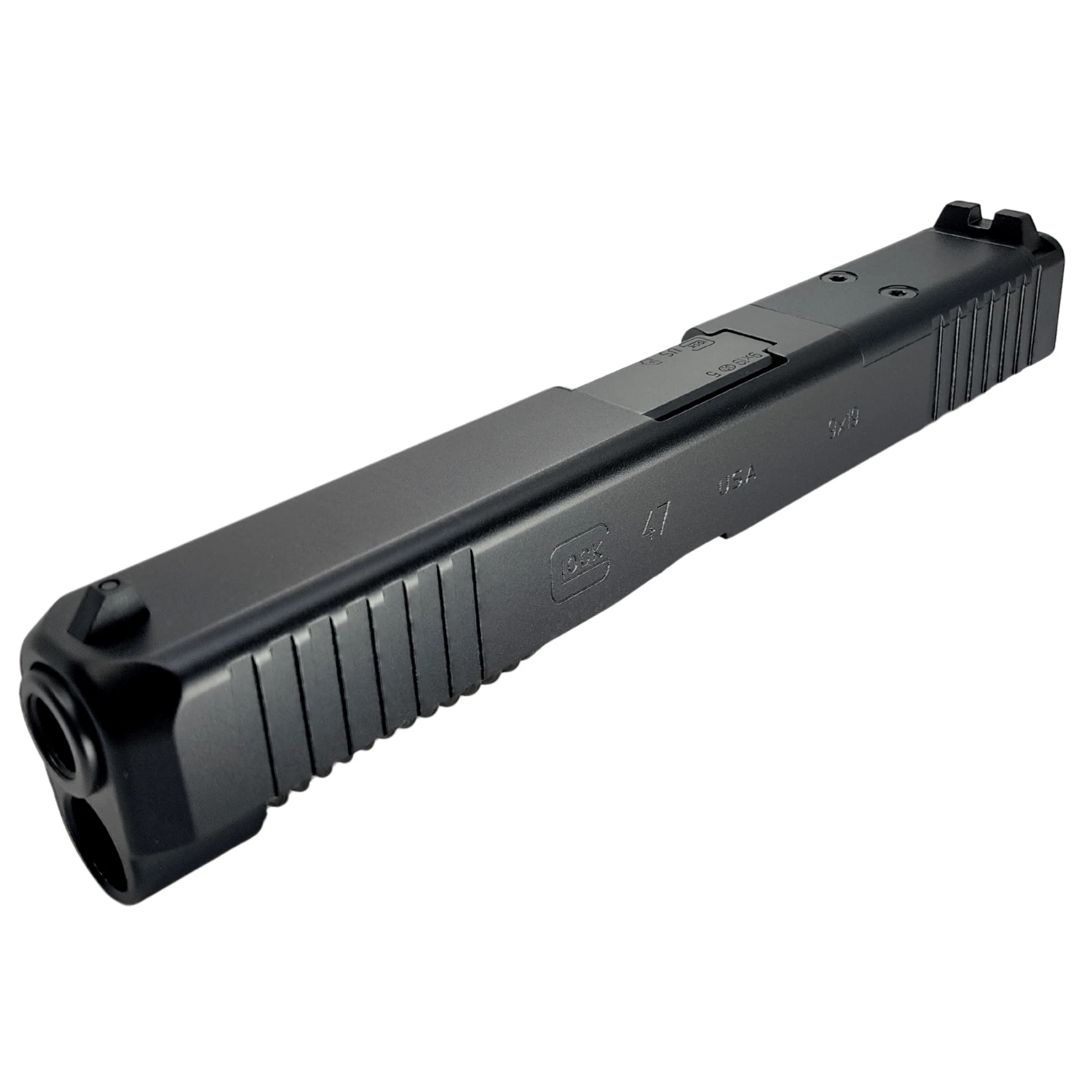 Glock 47 MOS OEM Slide with black finish and optic-ready MOS cut